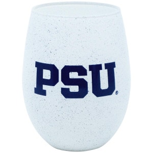 stemless wine glass with PSU and granite speckle